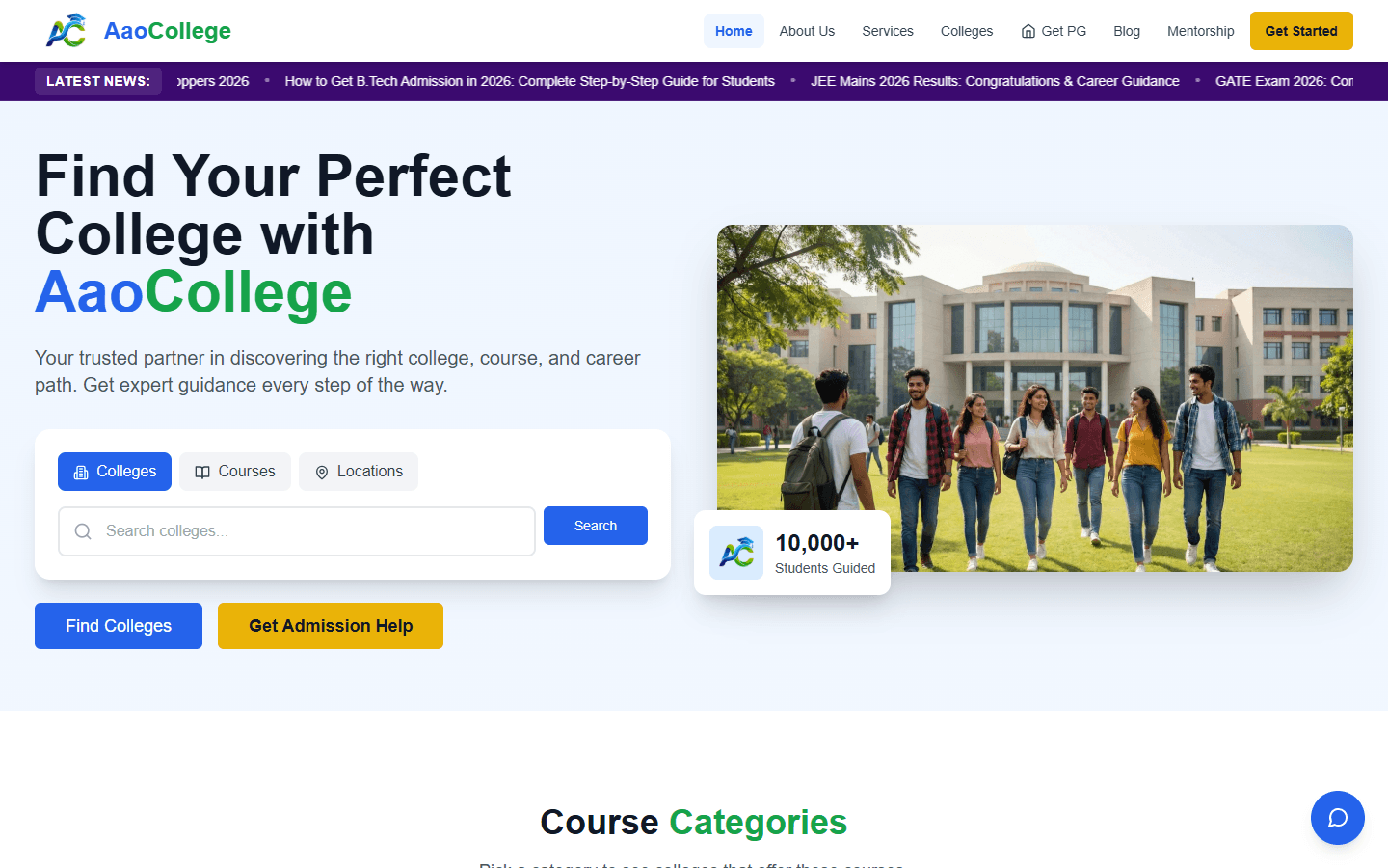 AaoCollege - AI-Powered College Discovery Platform interface preview