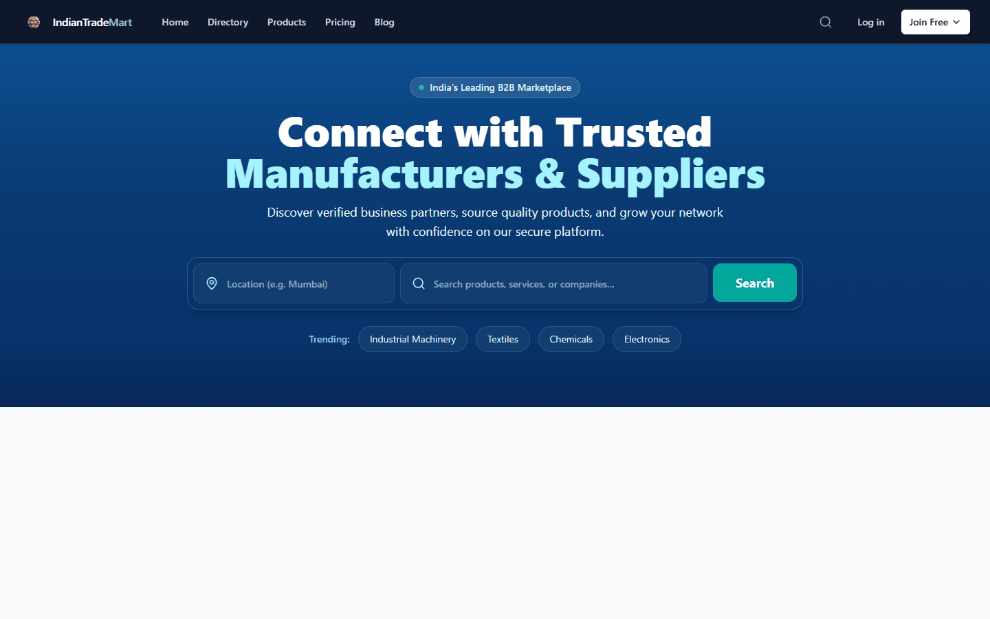 IndianTradeMART - B2B Trade Marketplace interface preview