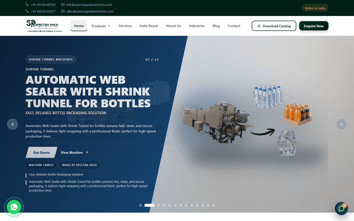Spectra Pack Machines - Packaging Manufacturer Website UI screenshot
